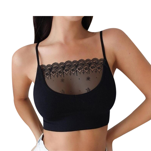 Las mujeres Sexy pecho Tops ropa interior de encaje sujetador Patchwork sin costura Bras Bustier abrigo Top de bikini de tirantes Spaghetti Correa ► Foto 1/6