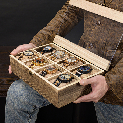 BOBO BIRD-organizador de Caja expositor de relojes de pulsera de madera, caja de almacenamiento para relojes, estuche de exposición de joyería con almohadas, sin Relojes ► Foto 1/6