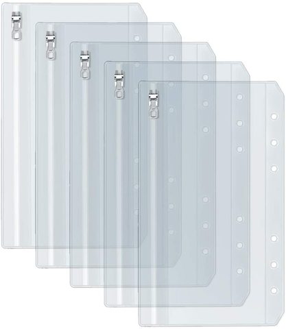 Bolsillo archivador transparente A5 A6 s con cremallera de Metal bolsillo archivador perforado de 6 agujeros para cuaderno de 6 anillos carpeta bolsa organizador para cash ► Foto 1/6