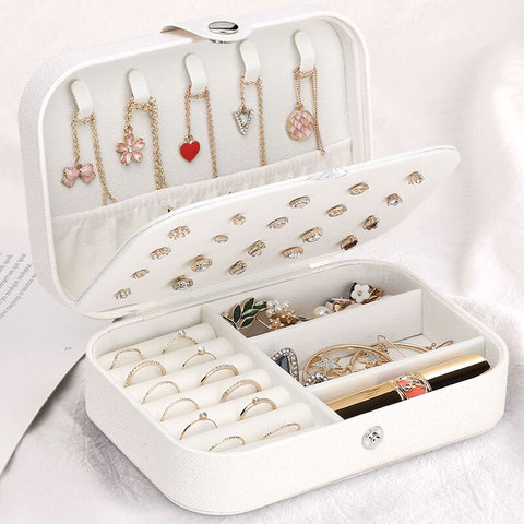 Caja de cuero PU para guardar joyas, organizador portátil para joyas, collares, anillos y pendientes, estuche de viaje ► Foto 1/6