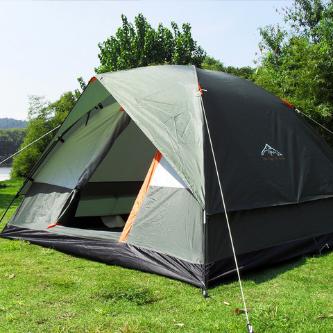 Persona 3-4 de doble capa impermeable al aire libre Camping refugio tienda de campaña para la pesca de caza de viajes de aventura y fiesta de la familia verde azul ► Foto 1/6