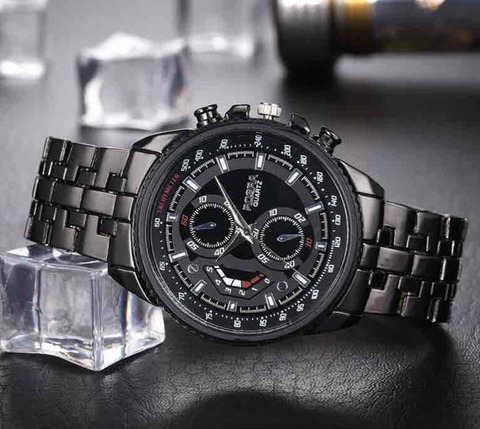 Rosra-relojes deportivos para hombre, de cuarzo, de acero inoxidable, negro, masculino ► Foto 1/6