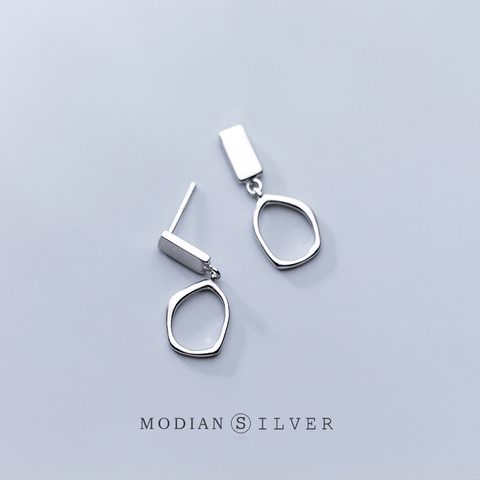 MODIAN clásico ovalado Irregular pendientes para las mujeres 925 plata esterlina pura Simple cuadrado geométrico aros joyería fina ► Foto 1/5