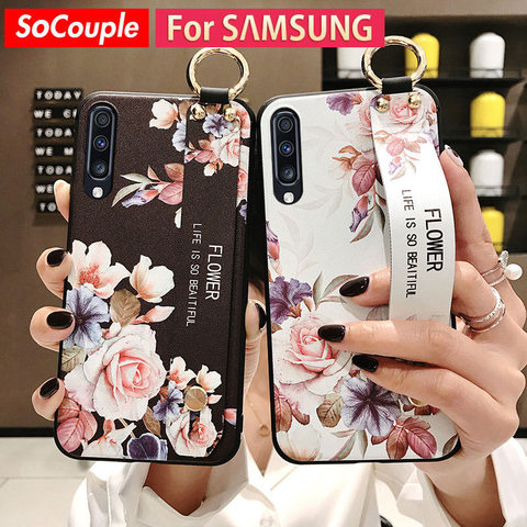 SoCouple TPU caso para Samsung Galaxy S8 S9 S10 más A20 A30 A40 A50 A60 A70 Nota 8 9 funda con correa para muñeca con soporte para teléfono 10 plus ► Foto 1/6