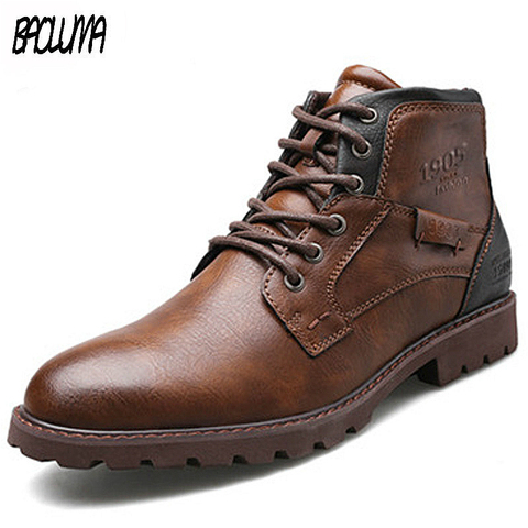 Botas clásicas de marca para hombre, botines italianos hechos a mano para hombre, zapatos de trabajo básicos impermeables para exteriores, mocasines de encaje de otoño para hombre ► Foto 1/6