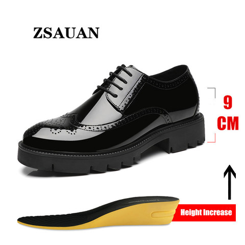 ZSAUAN-zapatos de vestir Brogue con plataforma para hombre, calzado masculino con aumento de altura, Zapatos altos Oxford, talón Invisible, 4/7/9CM ► Foto 1/6