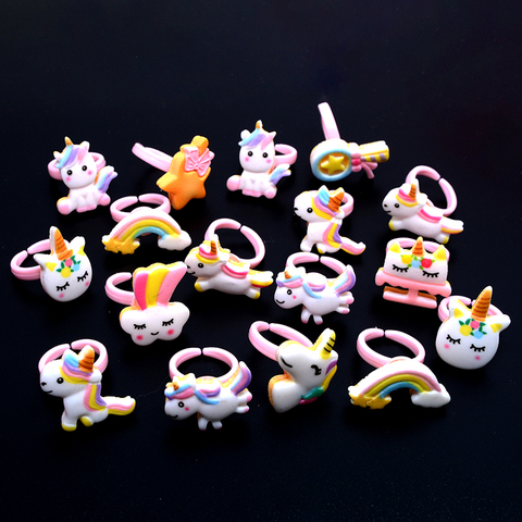 20pc de dibujos animados de animales caballo unicornio con arcoiris niños dedo anillos para chicas favores niño traje de cumpleaños para bebé regalos ► Foto 1/6