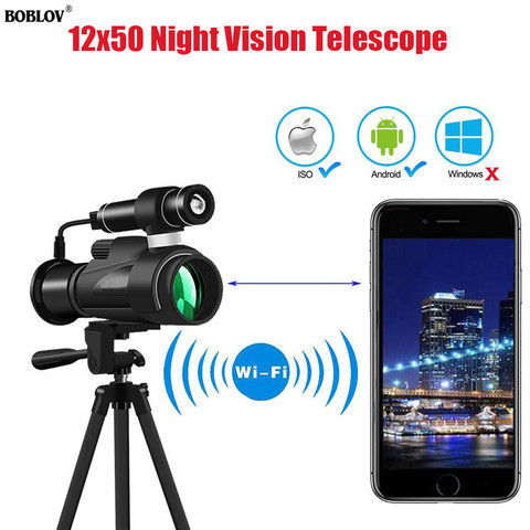 Mini dispositivo de visión nocturna 12x50 Wifi infrarrojo IR, Monocular de visión nocturna + soporte para teléfono para caza y Camping ► Foto 1/6