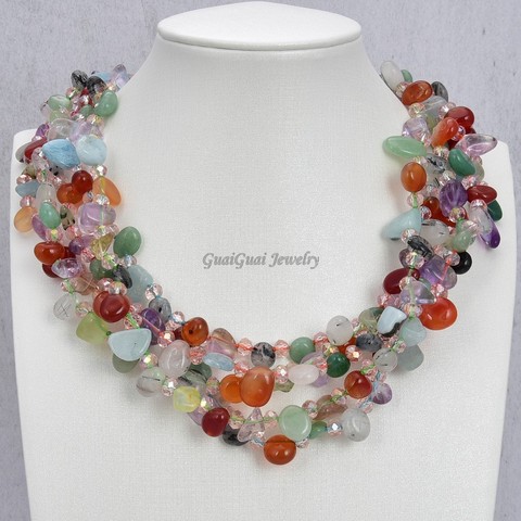 Joyería GG, 5 hebras de ágatas, jaspe de cristal, gemas de colores mezclados, collar de piedra torcida ► Foto 1/3