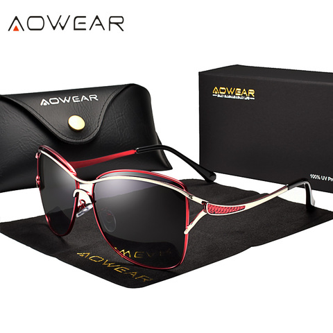 AOWEAR-Gafas de sol clásicas polarizadas de lujo para mujer, lentes de sol a la moda de gran tamaño, lentes de ojo de gato, Gafas de sol ► Foto 1/6