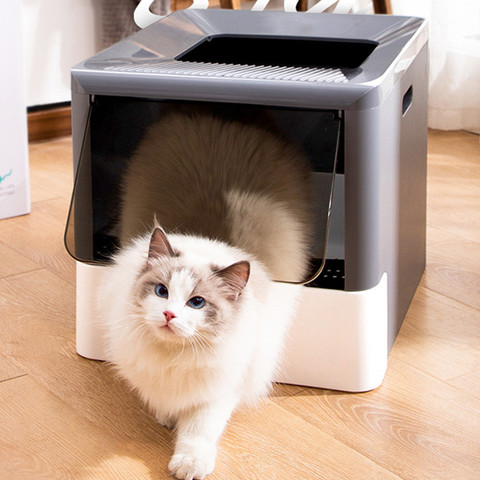 Caja de arena plegable para gatos, inodoro desodorante completamente cerrado con pala, bandeja de alta capacidad, 10KG ► Foto 1/6