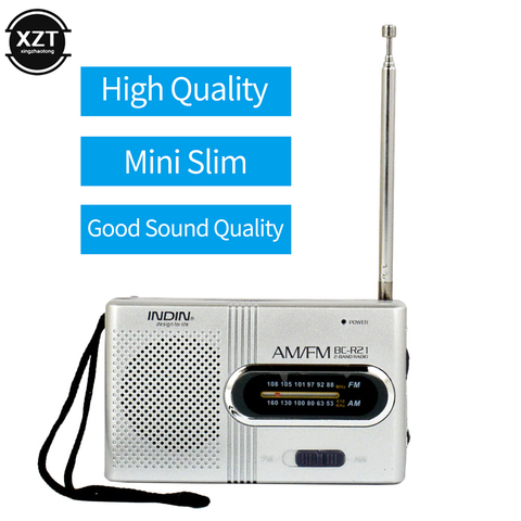 Mini Radio AM FM inalámbrico, receptor, antena telescópica, altavoz de bolsillo portátil, reproductor de música MP3 para exteriores, batería recargable ► Foto 1/6