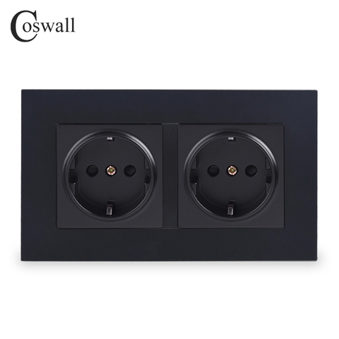 Coswall-Panel doble de PC de estilo Simple, enchufe de pared europeo, ruso y español, con conexión a tierra y puerta protectora para niños, blanco, negro, gris y dorado ► Foto 1/5