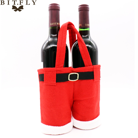 BITFLY-bolsa para botella de vino y dulces de Feliz Navidad, pantalones de Papá Noel, bolsa de regalo, paquete Suministros De Decoración De Navidad, Rojo ► Foto 1/6