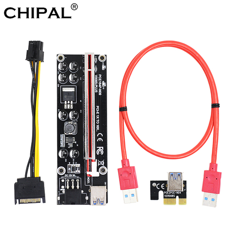 CHIPAL-Tarjeta elevadora de refuerzo PCI-E para minería, Cable USB 0,6 para minería BTC LTC, SATA, 6 pines, potencia de 3,0 M, VER009S Plus, PCI Express 1X a 16X ► Foto 1/6