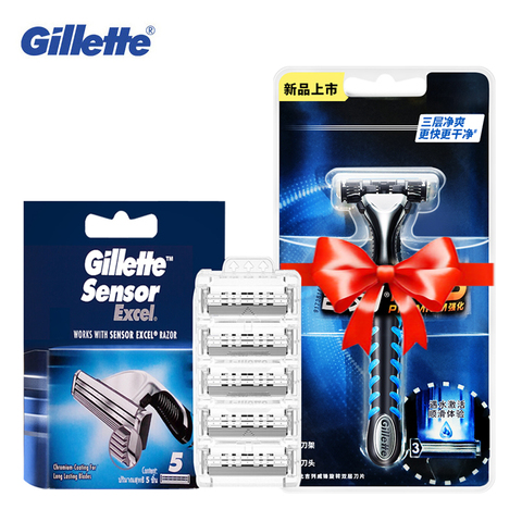 Gillette-cuchillas de afeitar con Sensor Excel para hombre, afeitadora de barba, cabezal de repuesto afilado con Vector3, regalo ► Foto 1/6