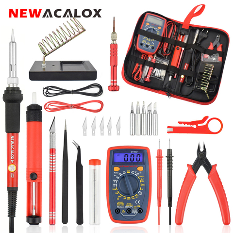 NEWACALOX EU/US 60W/80W Kit de soldadura eléctrica de hierro multímetro Digital LCD juego de pistola de soldadura bomba desoldadora herramienta de reparación de soldadura ► Foto 1/6