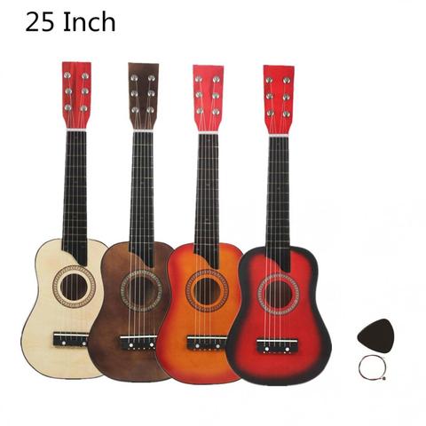 25 pulgadas 4 colores guitarra acústica en tilo americano con recoger las cuerdas de guitarra de juguete para los niños y principiantes ► Foto 1/6