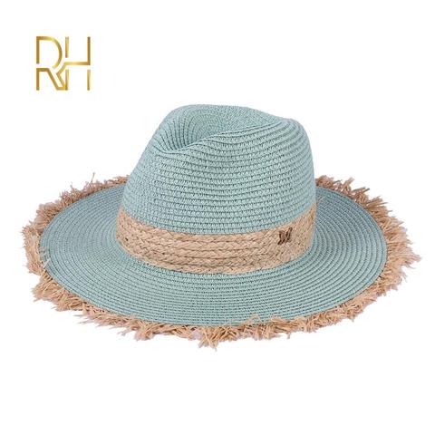 Verano sombrero de Cowboy de sombreros de sol para mujeres de moda carta M Jazz de paja para los hombres de la playa sombrero de paja panamá venta al por mayor RH ► Foto 1/6