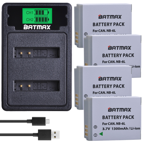 4 Uds NB-6L NB 6L NB-6LH batería + LCD doble cargador USB con el puerto tipo c para Canon IXUS 310 SX240 SX275 SX280 SX510 SX500 HS 95 ► Foto 1/6