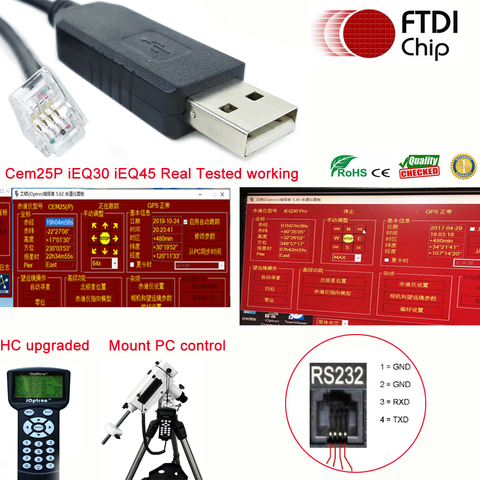 Chip ftdi usb rs232 serie a rj9 rj10 4p4c para ioptron iEQ45 cem25p ieq30 pro cable de actualización de PC cable de control ► Foto 1/4