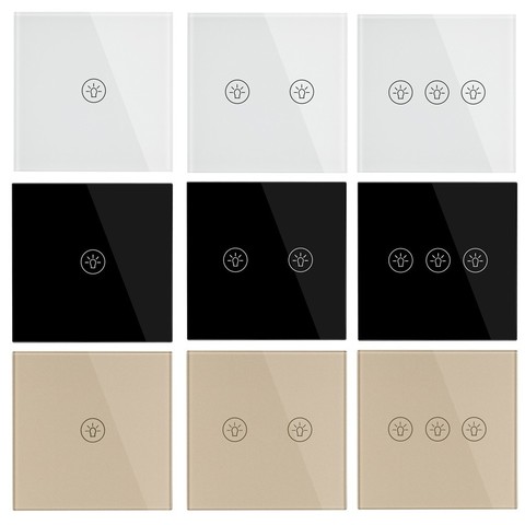 Interruptores táctiles de pared estándar de la UE, interruptor de cristal de 1, 2, 3 Entradas, 1 sentido, CA 220-250V, 5A, de lujo, Blanco, Negro, dorado ► Foto 1/6