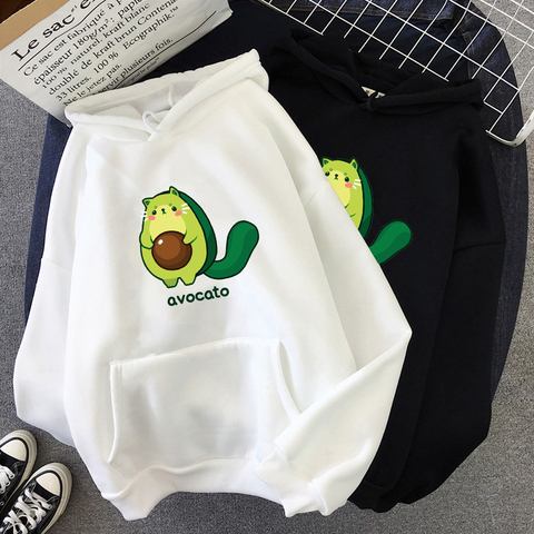 Invierno personalidad lindo par suéter de dibujos animados aguacate imprimir Casual cálido estudiante Sudadera con capucha de moda ropa de tendencia Sudadera para mujer ► Foto 1/6