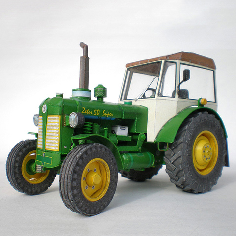 Zetor 50-Mini Tractor plegable checo, 1:32, modelo de papel 3D, manualidades hágalo usted mismo, juguetes artesanales hechos a mano para adultos, ZX-047 ► Foto 1/6