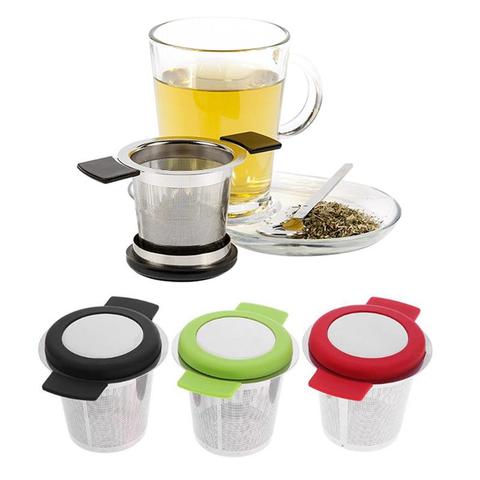 Cesta de infusores de té reutilizable de acero inoxidable, colador de té de malla fina con asas, tapa de té y café, filtros para hojas de té Suelto ► Foto 1/6