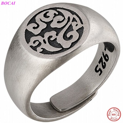 Anillos de plata de ley S925 de BOCAI para mujer, anillos de plata tailandesa de proceso mate para mujer, anillo con apertura de flor de nube de la suerte, moda 2022 ► Foto 1/6