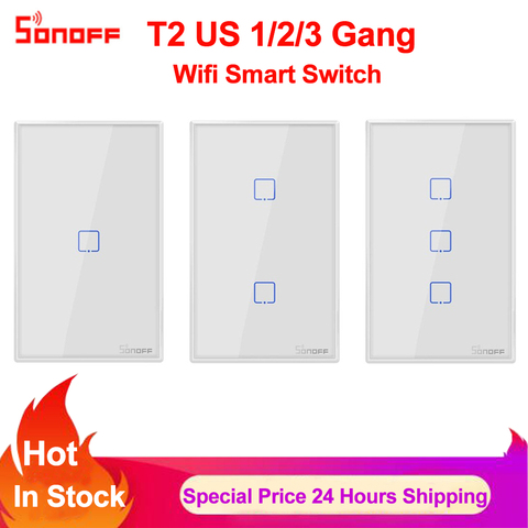 Sonoff-enchufe inteligente TX T2 US 1 2 3 entradas, Wifi, Control remoto en casa, RF, interruptor de luz táctil, funciona con Alexa y Google Home ► Foto 1/6