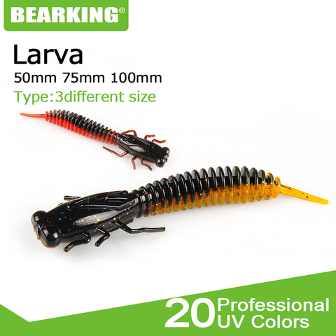 BEARKING Larva Señuelos de Pesca 50mm 75mm 100mm cebos artificiales Wobblers suaves señuelos de Shad carpa de silicona de pesca cebos blandos frente ► Foto 1/6