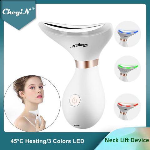 CkeyiN-masajeador Facial, terapia de fotones LED con vibración de calor, antiarrugas, estiramiento Facial del cuello, reducción de doble mentón 48 ► Foto 1/1