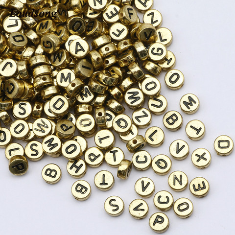 Cuentas redondas planas de 4x7mm para fabricación de joyas, abalorios acrílicos espaciadores de letras del alfabeto para collar, pulsera, Color oro ► Foto 1/6