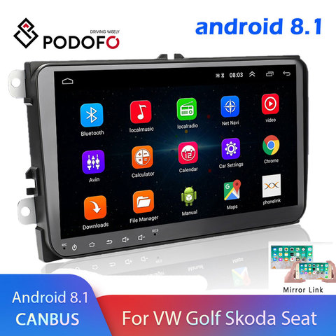 Podofo-radio Multimedia con GPS para coche, radio con reproductor, Android 8,1, 2 Din, estéreo, para Volkswagen, Skoda, Seat, Octavia, golf 5, 6, touran, passat B6, polo ► Foto 1/6
