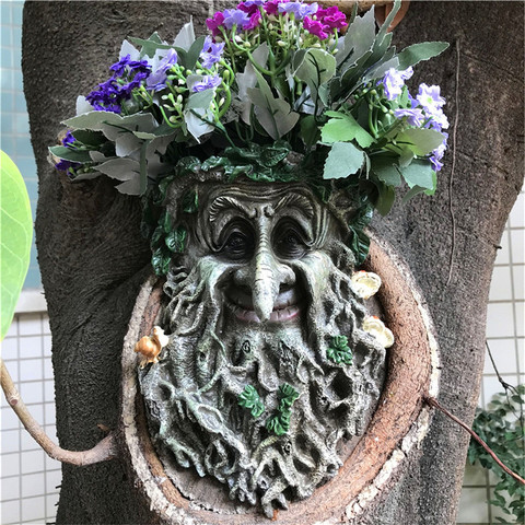 Estatua de resina para decoración al aire libre, escultura colgante de árbol para el hogar, jardinería, seta, cara sonriente, se pueden poner flores, Jsys ► Foto 1/6