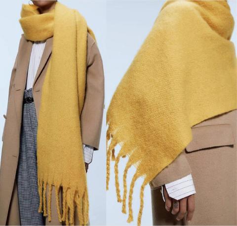 Invierno Bufanda mujer Cachemira cálido Pashmina sólido Foulard mujer bufandas envuelve suave y gruesa Bufanda borlas grandes chal largo robó ► Foto 1/6