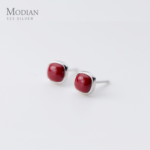 Modian-pendientes de plata de ley 925 de alta calidad para mujer, joyería fina de estilo Retro, con cierre de tuerca, de ónix, geométricos, 100% ► Foto 1/5