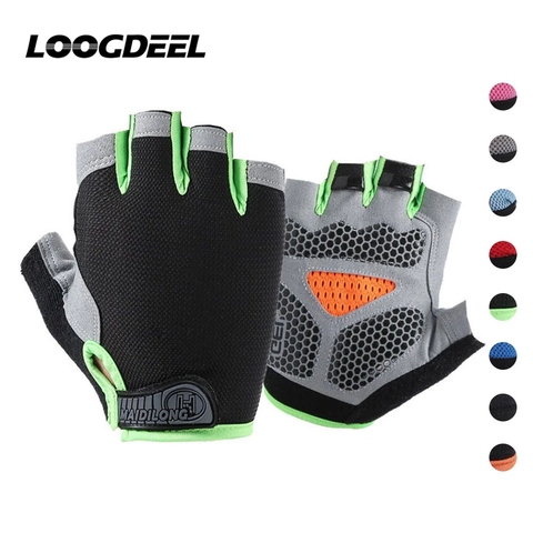 LOOGDEEL-guantes de medio dedo para hombre y mujer, antideslizantes, transpirables, para Fitness, levantamiento de pesas, mancuernas, barra Horizontal, guantes de entrenamiento ► Foto 1/6