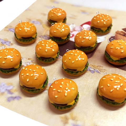 Mini colgante de resina con forma de sándwich de hamburguesa para mujer, 10 Uds., parche para pendientes DIY, llaveros, fabricación de joyas, P111 ► Foto 1/6