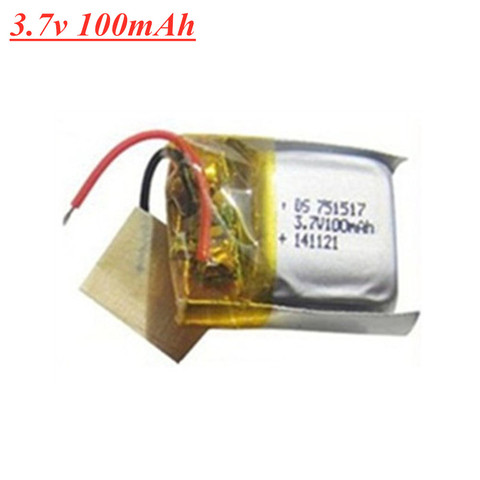 3,7 V 100mAh 751517 batería de Lipo para CX-10 CX-12 JJ810 RC Quadrocopter pieza de batería de 3,7 V 13mm Plug 1 Uds a 10 Uds ► Foto 1/1