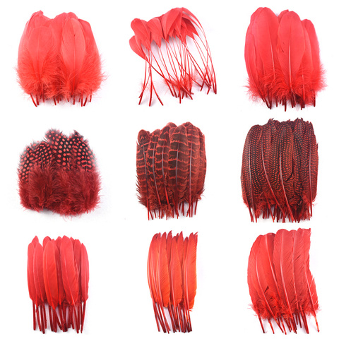 20 unids/lote de Plumas rojas variadas Plumas de faisán de ganso de gallo para la fabricación de joyas artesanales Plumas de avestruz de pavo real Plumas ► Foto 1/6