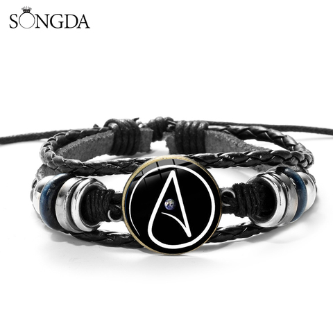 Pulsera de cuero minimalista para hombres y mujeres, brazalete con signo de Atom, atheísmo, cabujón de cristal, envoltura Punk, regalos ► Foto 1/6