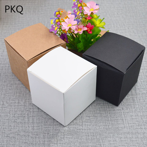 Caja cuadrada de Papel Kraft para manualidades, caja de cartón para jabón, 5x5/6X6/7x7/8x8/9x9/10x10cm, color blanco/Negro, 50 Uds. ► Foto 1/6