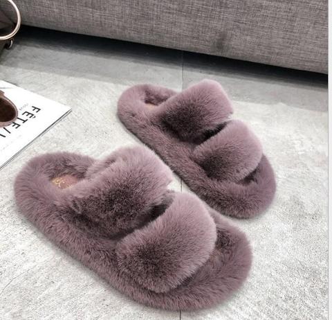 Las mujeres de invierno casa Fuzzy zapatillas de moda imitación de piel caliente zapatos de mujer resbalón en pisos mujer Chanclas de Casa negro Zapatillas de felpa suave ► Foto 1/6