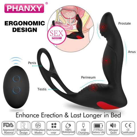 PHANXY-enchufe de masaje de próstata para hombre vibrador Anal de silicona, masajeador impermeable, estimulador, retardante de la eyaculación, anillo de juguete para hombre ► Foto 1/6