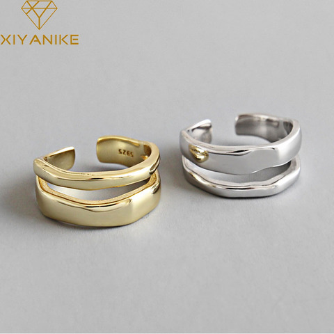 XIYANIKE Plata de Ley 925 de moda elegante giro dos anillos circulares para mujer pareja Simple geométrica hecha a mano joyería ajustable ► Foto 1/5