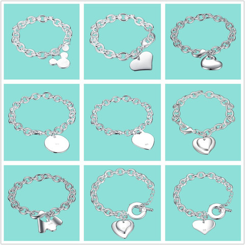 Colgante de Plata de Ley 925 con forma de corazón para mujer, pulsera redonda de Mickey para mujer, amuleto para fiesta de boda, joyería, regalo de Navidad ► Foto 1/6