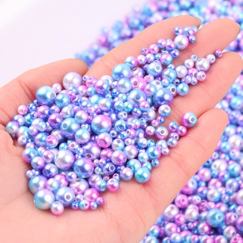 Gradiente de perlas Multi tamaño 3mm 4mm 5mm 6mm 8mm ronda perla de imitación ABS con agujero para joyería DIY pulsera artesanal ► Foto 1/6