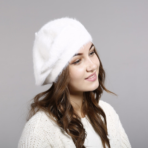 Boina De mujer sombrero De moda para el invierno sombreros De pelo De conejo caliente De Color sólido para mujer mujer ► Foto 1/6